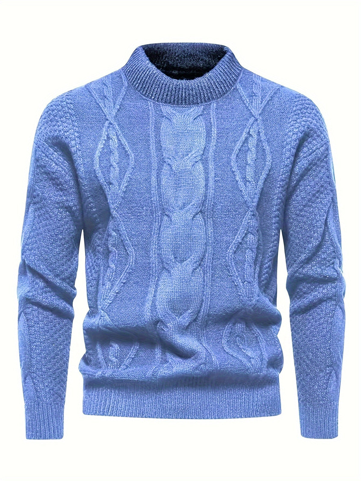 Pull col rond maille torsadée bleu ciel
