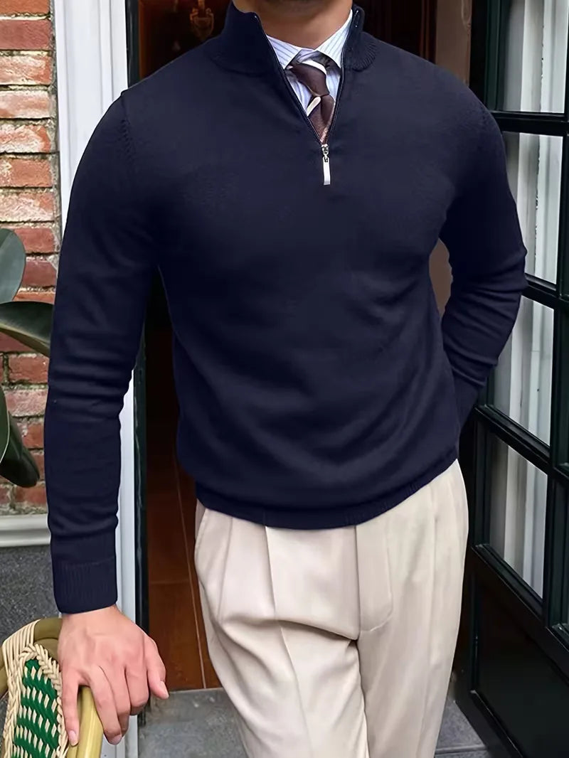 Pull col montant demi-zip en maille douce au style intemporel homme – Lutèce