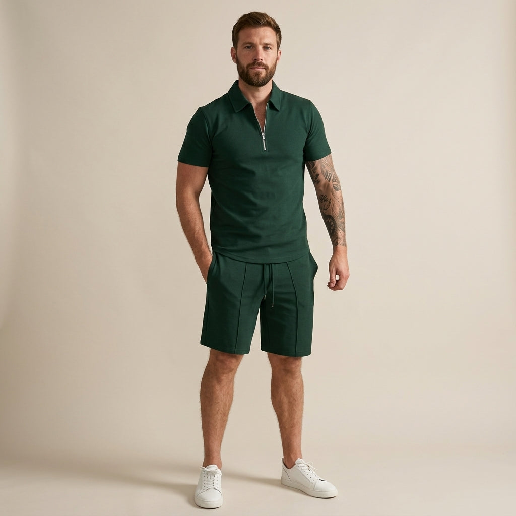 Ensemble deux pièces polo zippé et short assorti d'été homme – Landéda