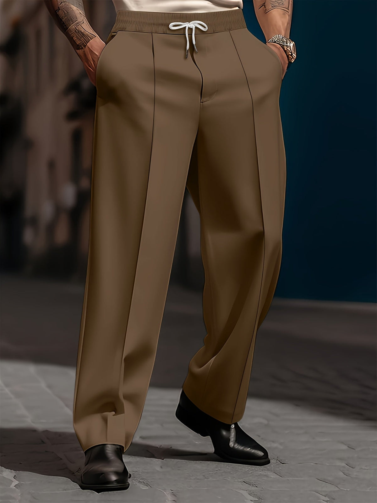 Pantalon ample décontracté couleur unie