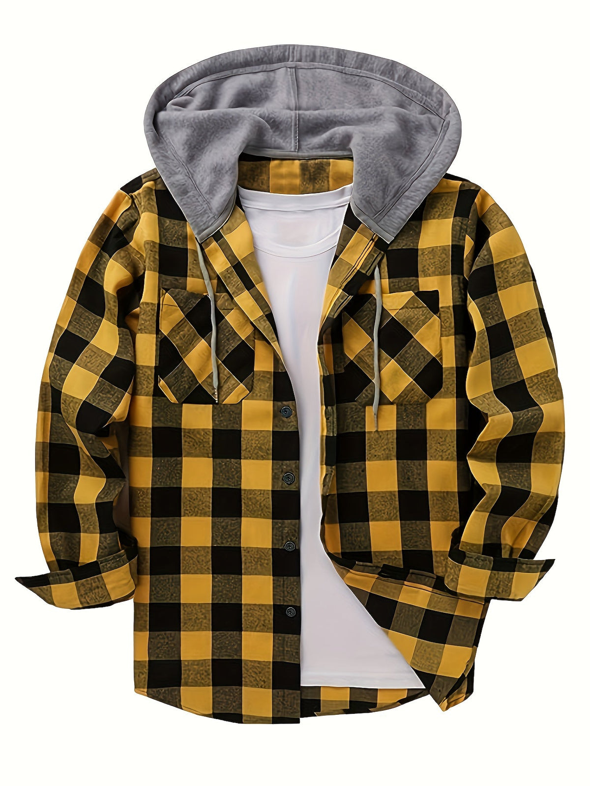 Chemise à capuche boutonnée à carreaux