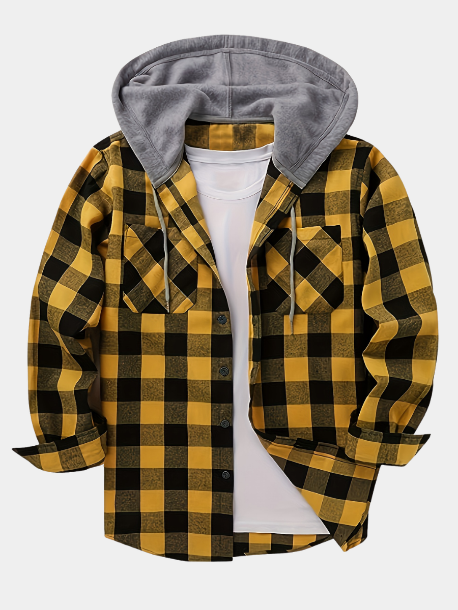 Chemise à capuche boutonnée à carreaux