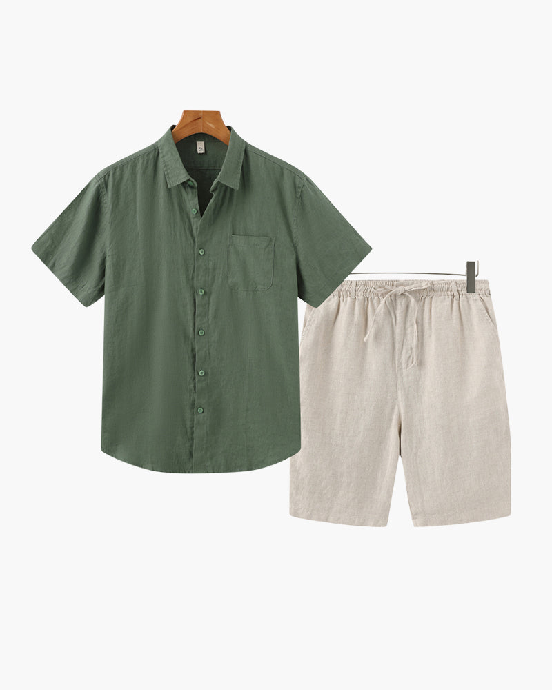Ensemble chemise en lin et short décontracté d'été coordonné homme – Villenave