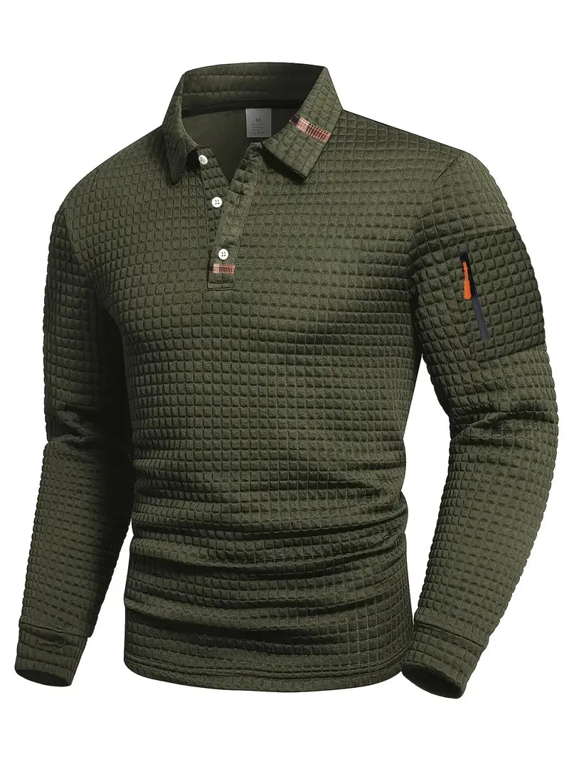 Polo manches longues en maille gaufrée