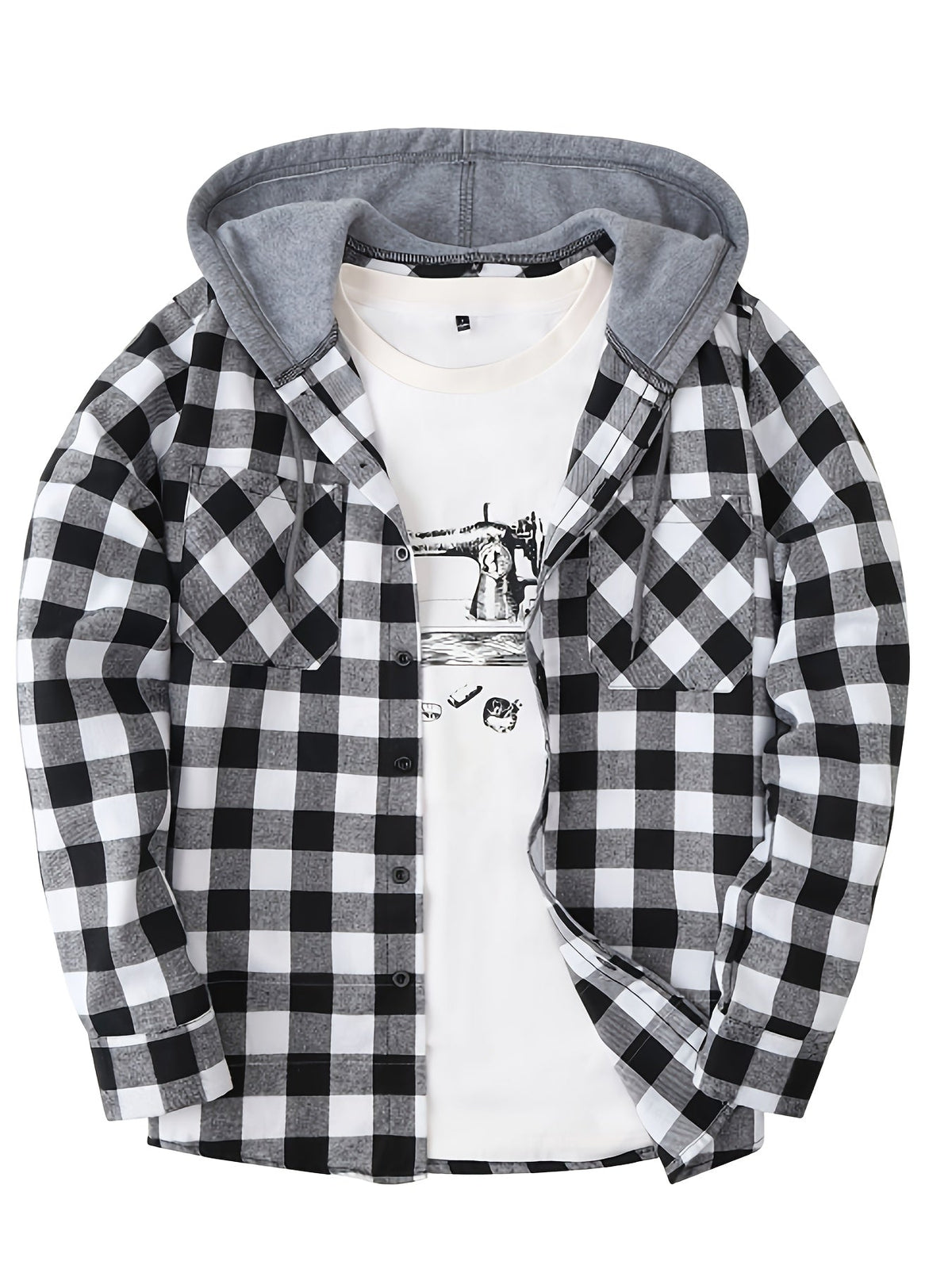 Chemise à capuche boutonnée à carreaux