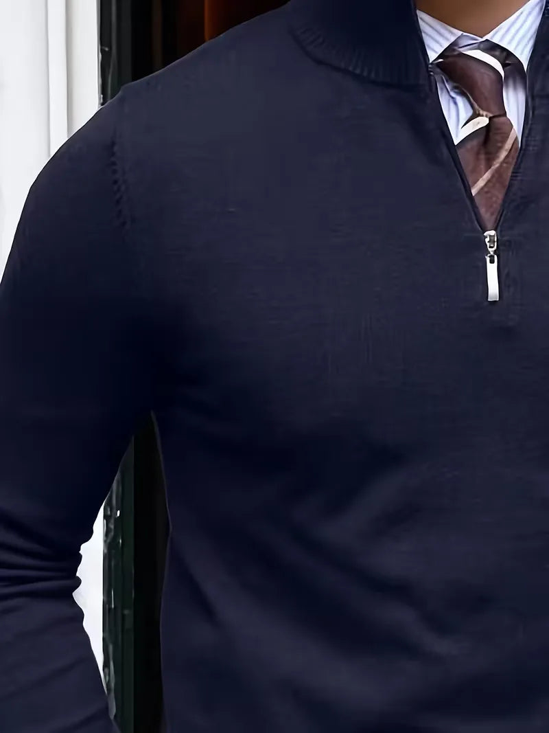 Pull col montant demi-zip en maille douce au style intemporel homme – Lutèce