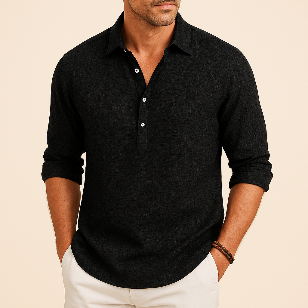 Polo manches longues coupe décontractée col boutonné tissu texturé homme – Lillebonne