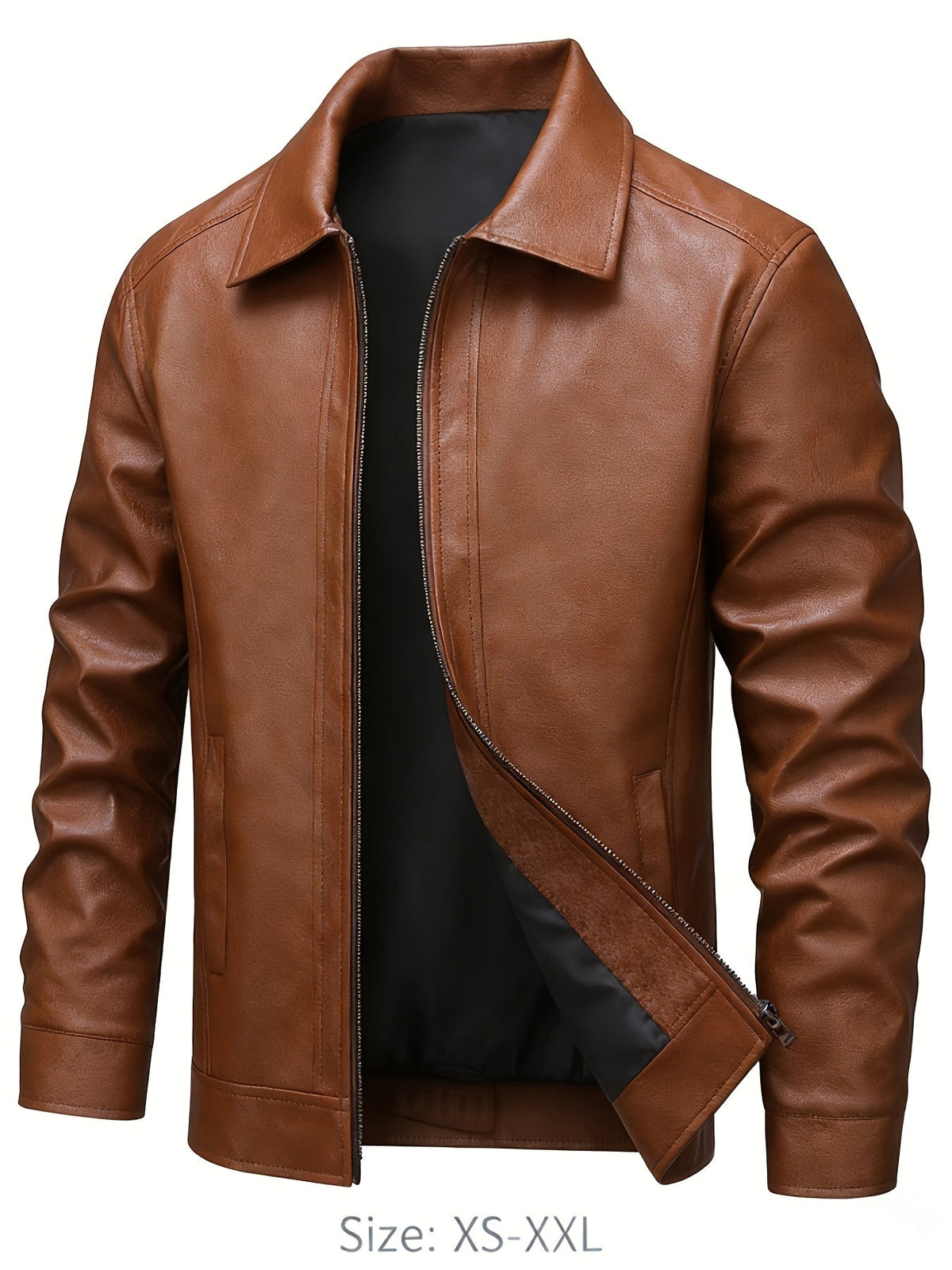 Blouson effet cuir col rond zippé