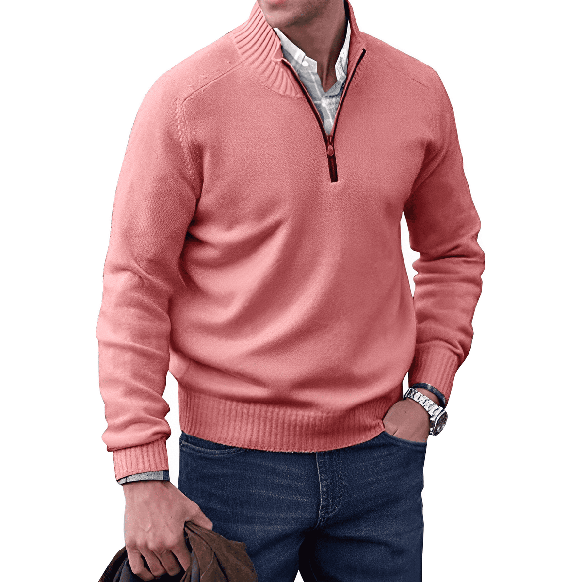 Pull zippé en maille cachemire col montant homme – Castiglione