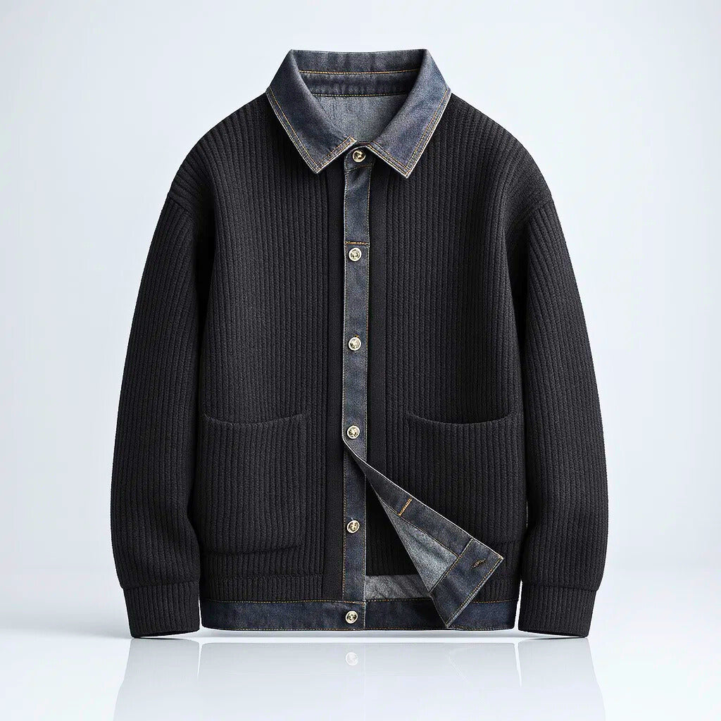 Veste en maille col denim boutonnée