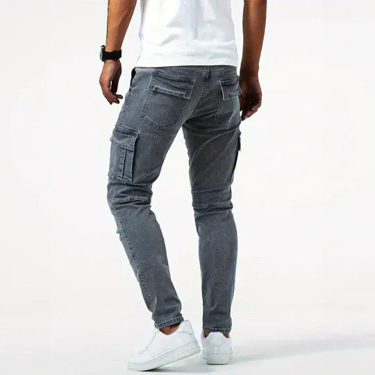 Jean cargo en denim délavé