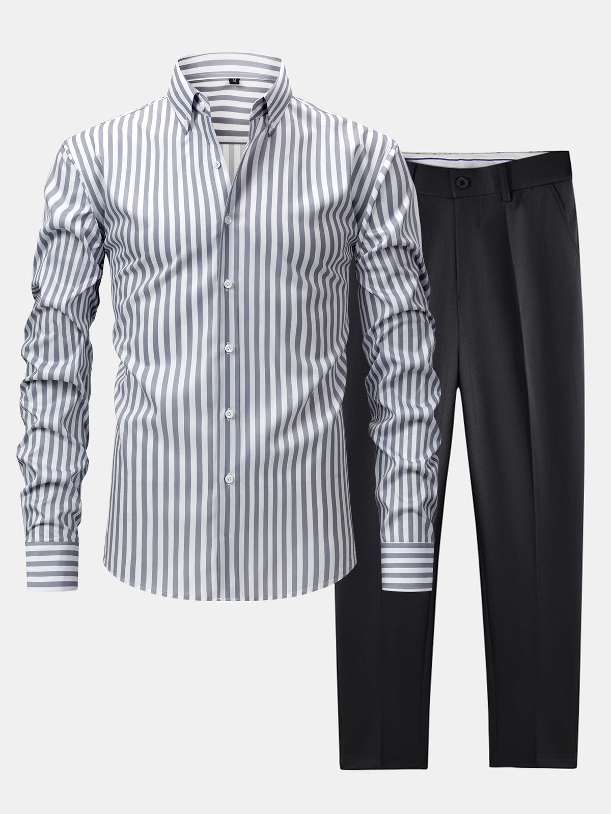 Ensemble chemise rayée et pantalon jambe élargie