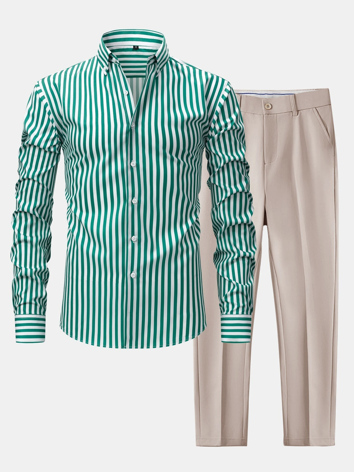 Ensemble chemise rayée et pantalon jambe élargie