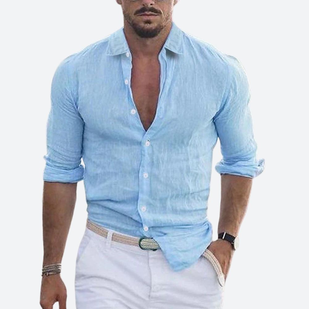 Chemise en lin coupe slim col ouvert au style intemporel homme – Jacob