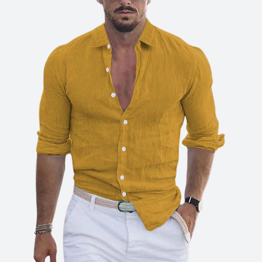 Chemise en lin coupe slim col ouvert au style intemporel homme – Jacob