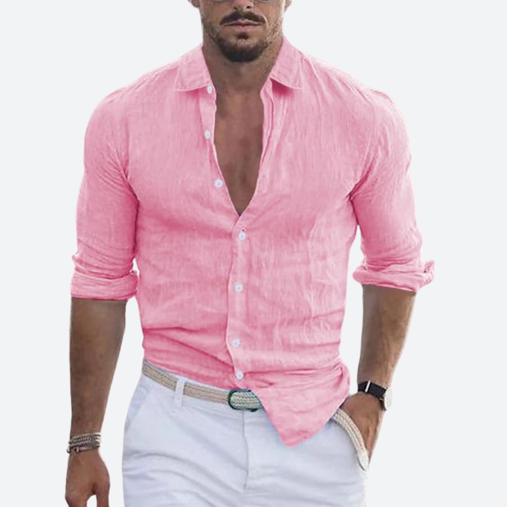 Chemise en lin coupe slim col ouvert au style intemporel homme – Jacob