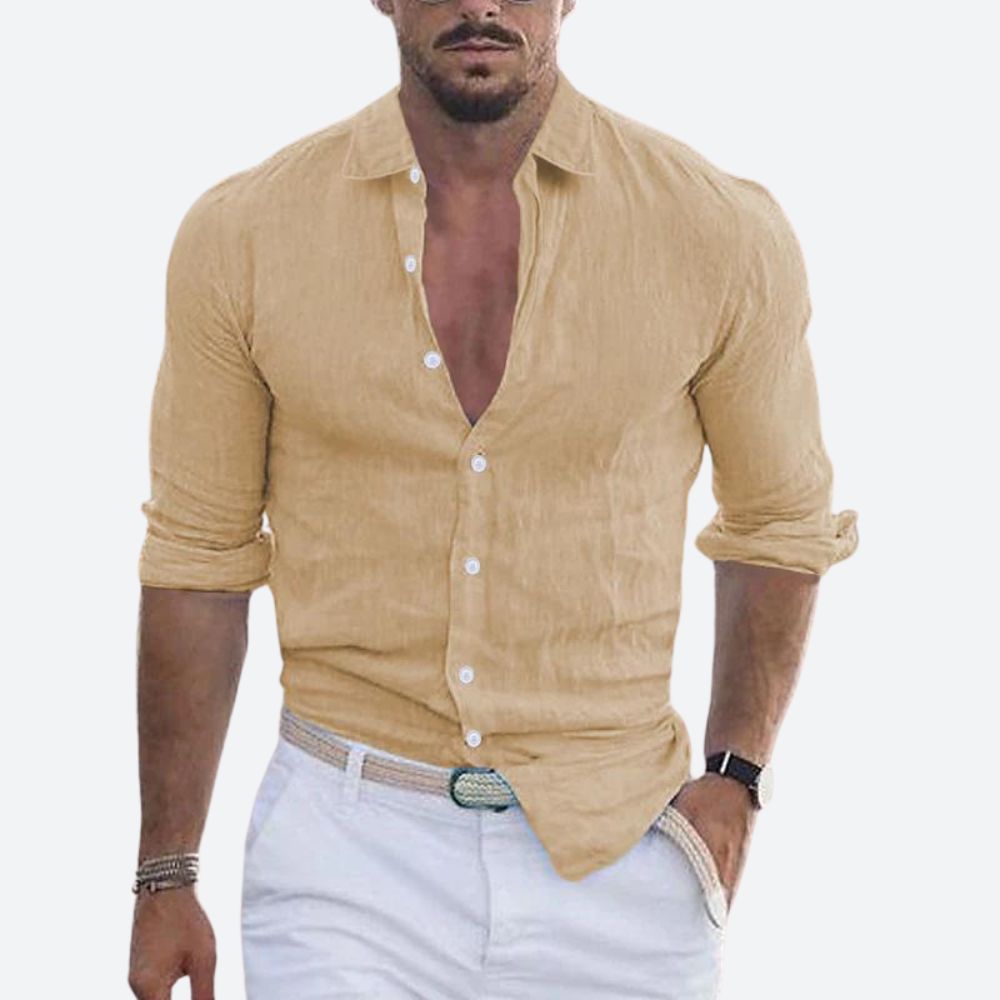 Chemise en lin coupe slim col ouvert au style intemporel homme – Jacob