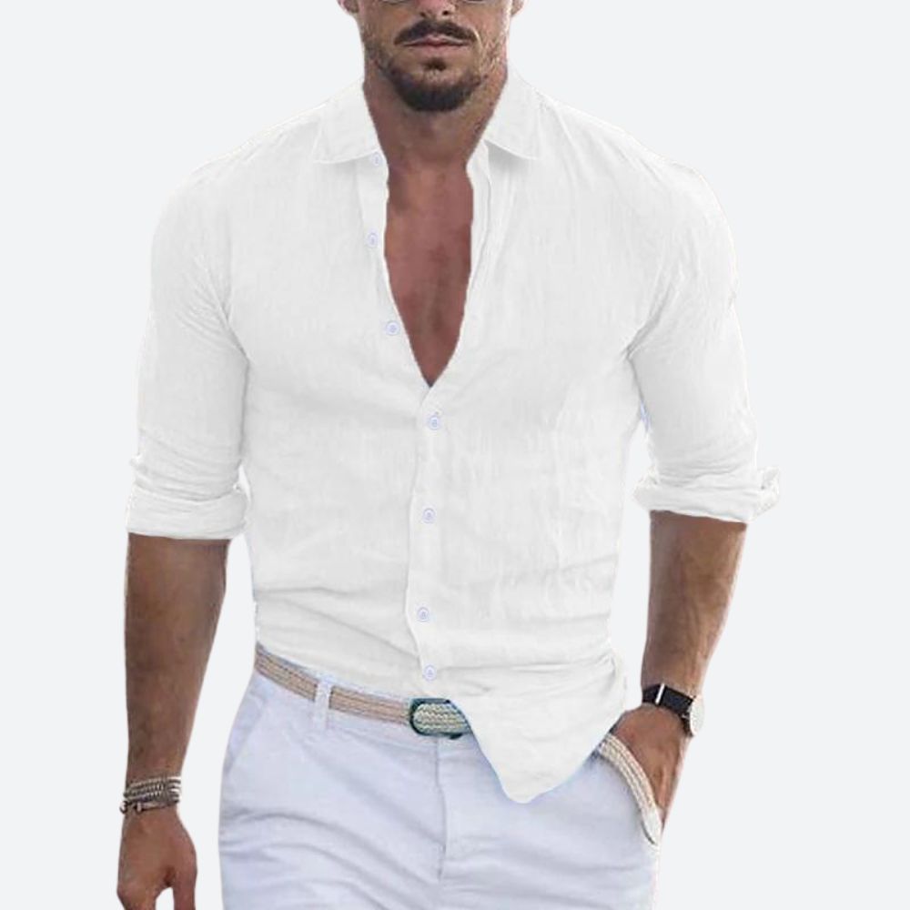 Chemise en lin coupe slim col ouvert au style intemporel homme – Jacob