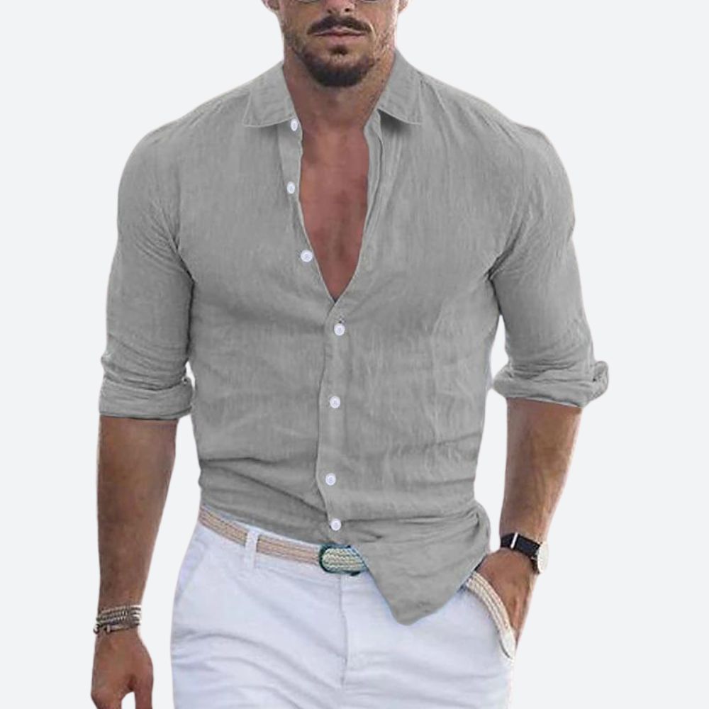 Chemise en lin coupe slim col ouvert au style intemporel homme – Jacob