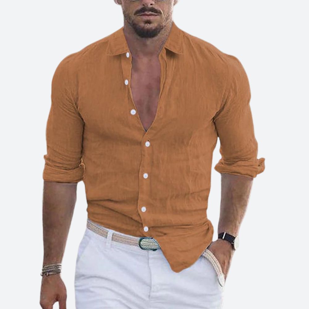 Chemise en lin coupe slim col ouvert au style intemporel homme – Jacob