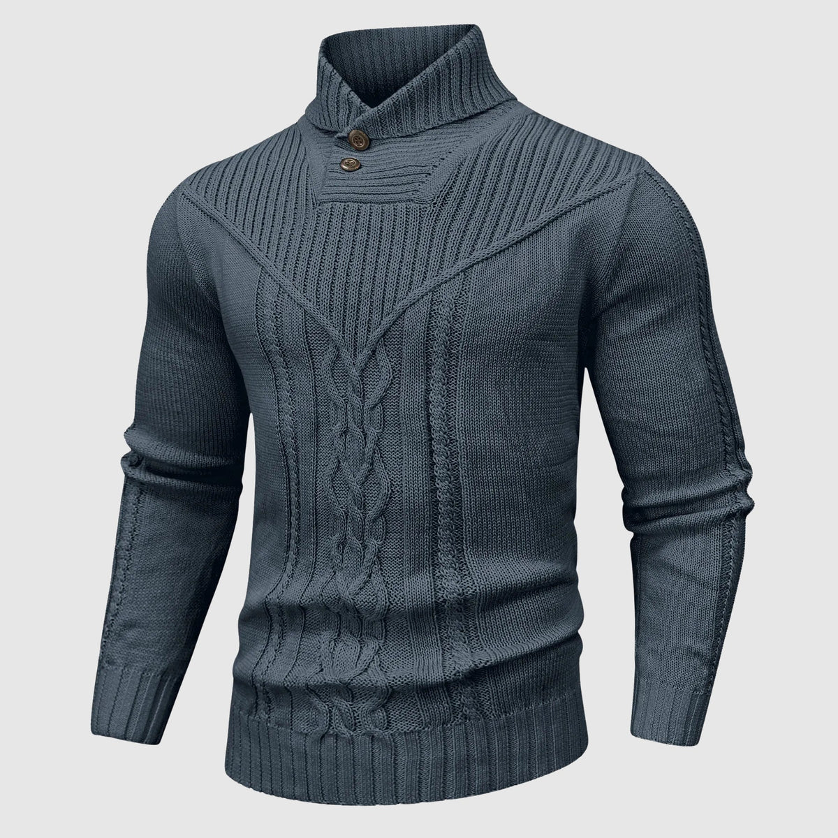 Pull col montant boutonné à torsades
