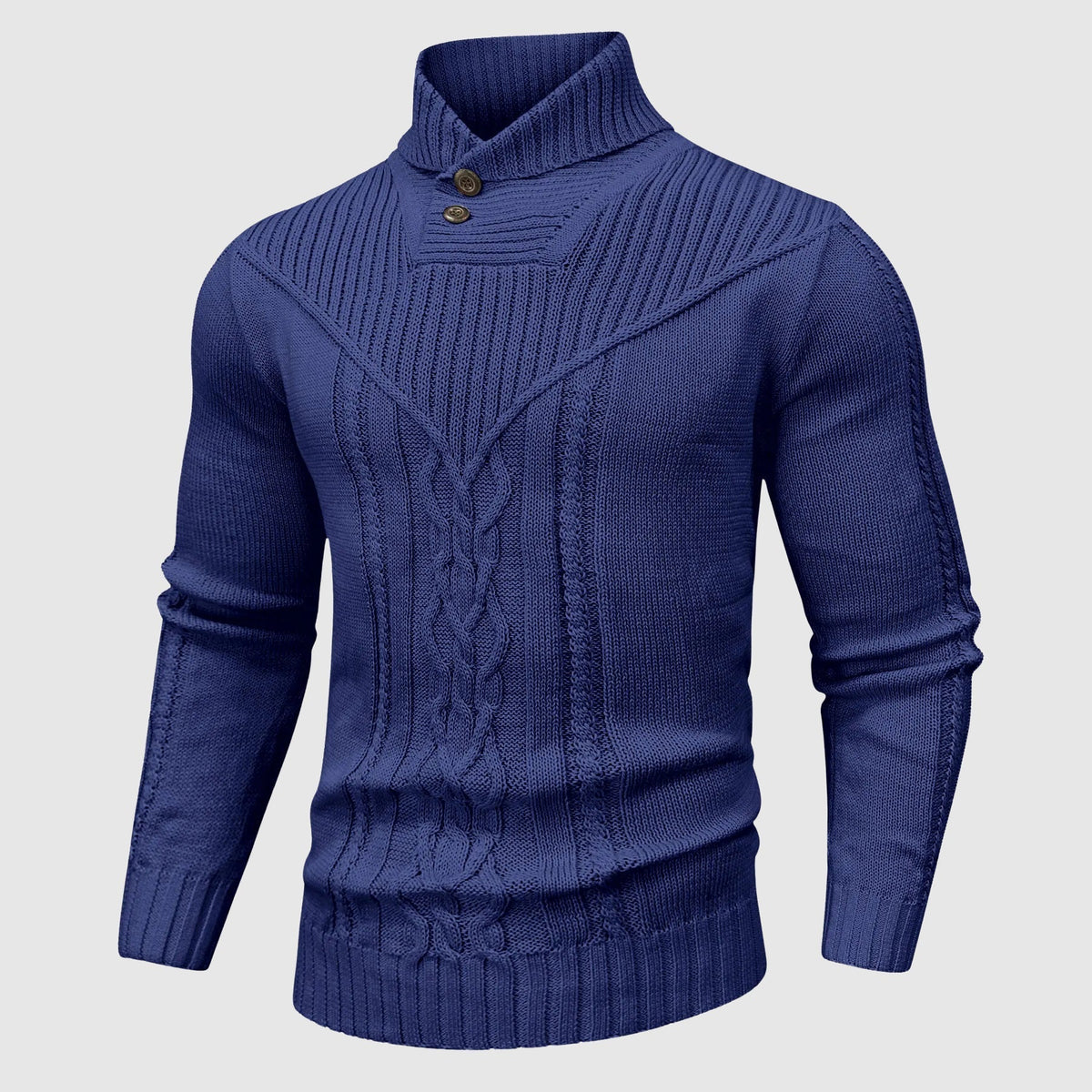 Pull col montant boutonné à torsades