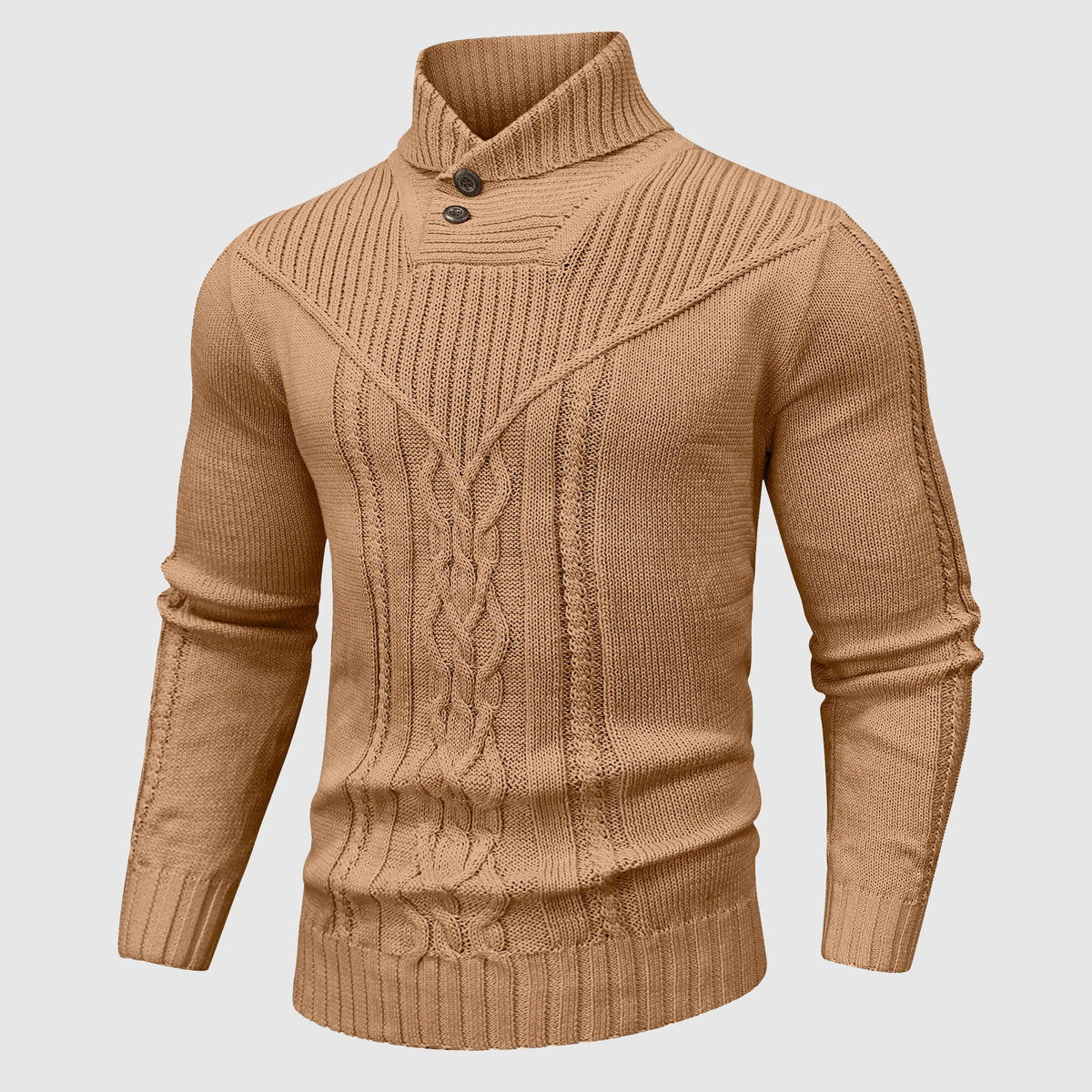 Pull col montant boutonné à torsades