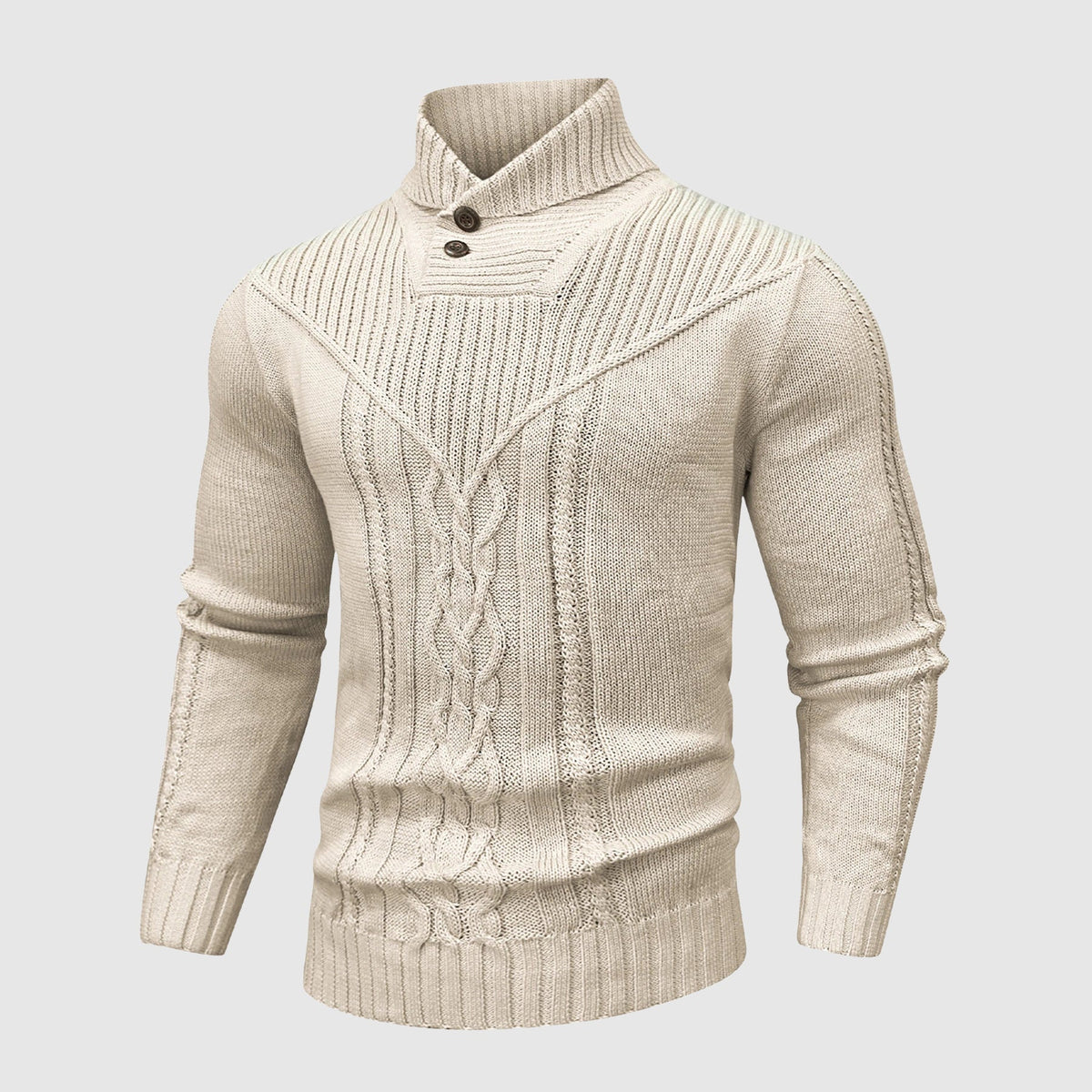 Pull col montant boutonné à torsades