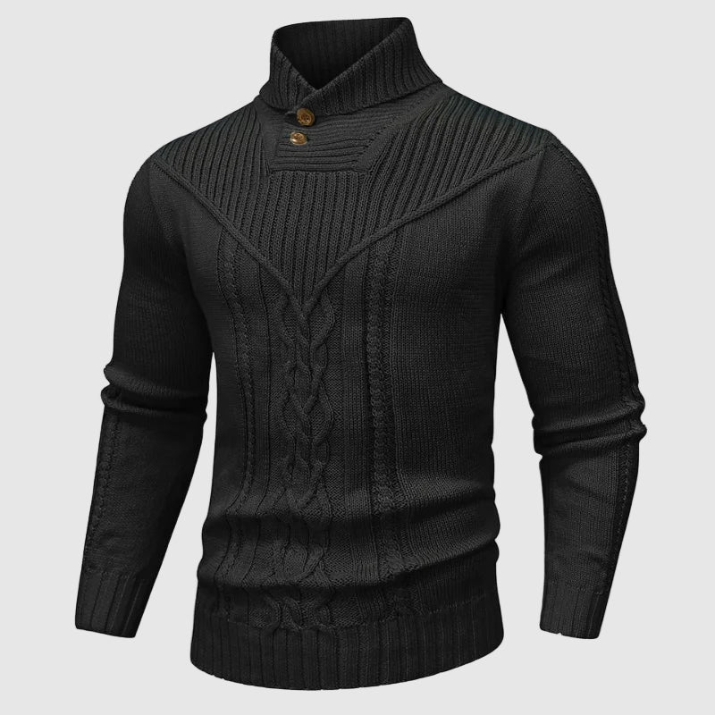 Pull col montant boutonné à torsades