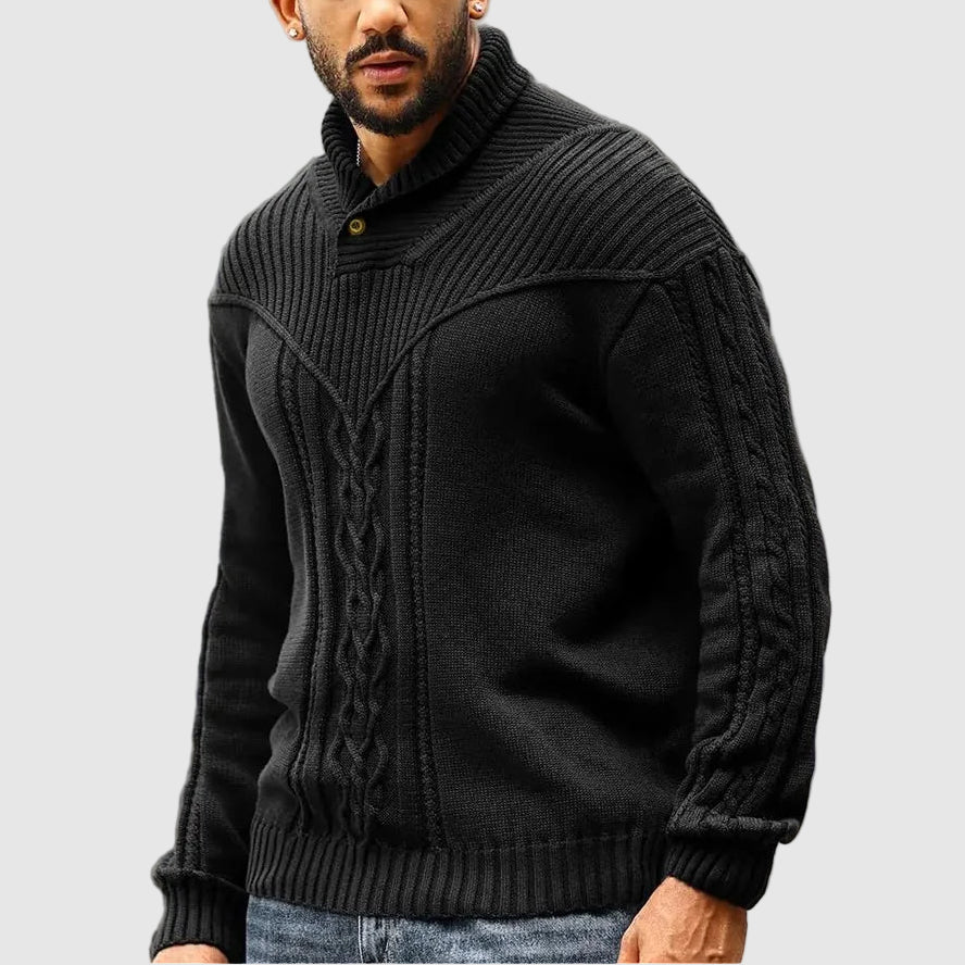 Pull col montant boutonné à torsades