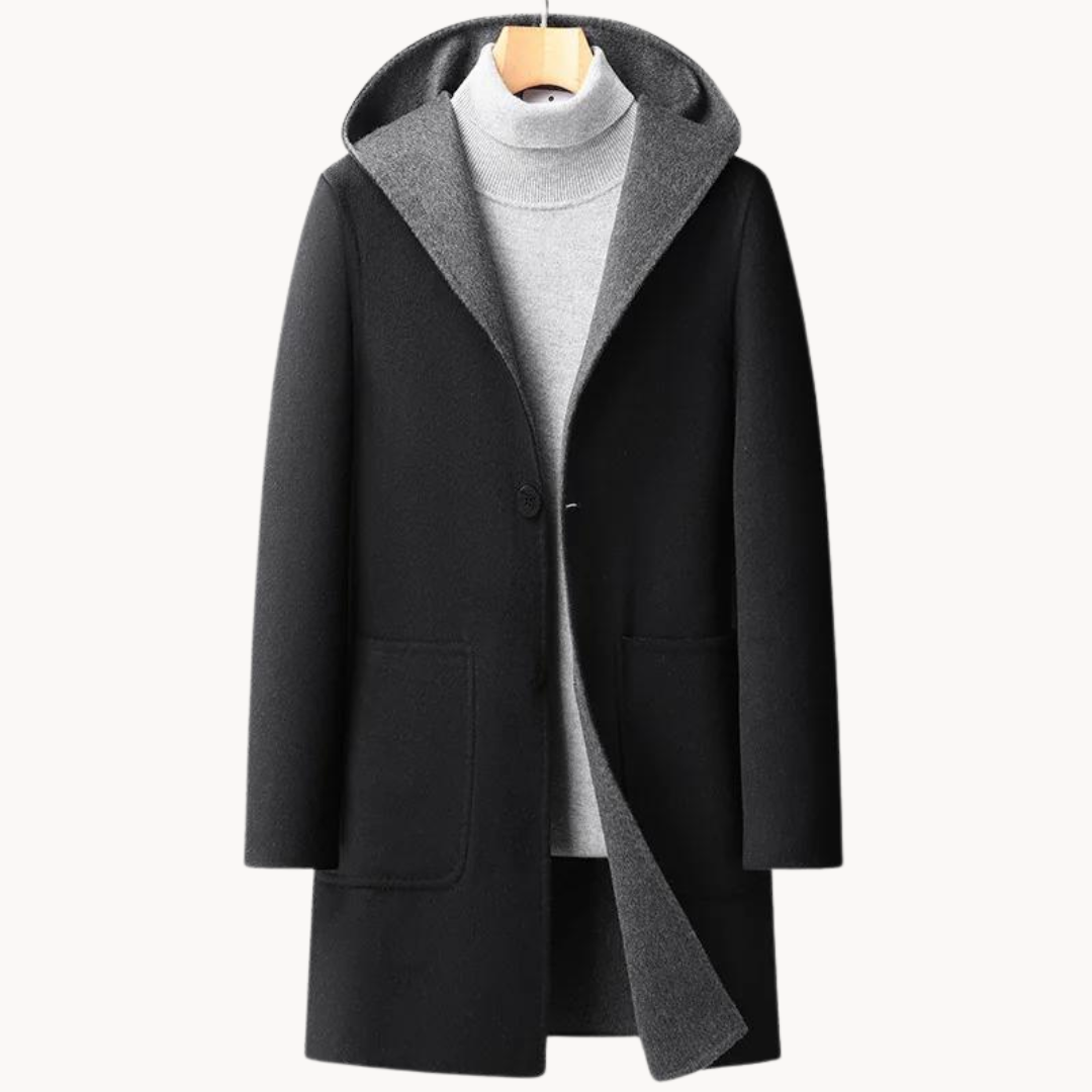 Manteau aspect lainage à capuche boutonné