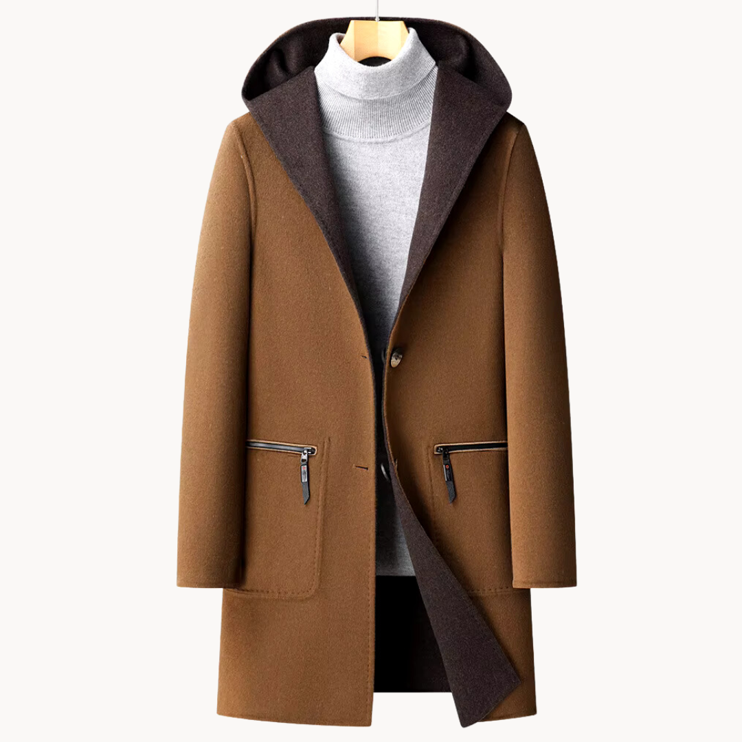 Manteau aspect lainage à capuche boutonné
