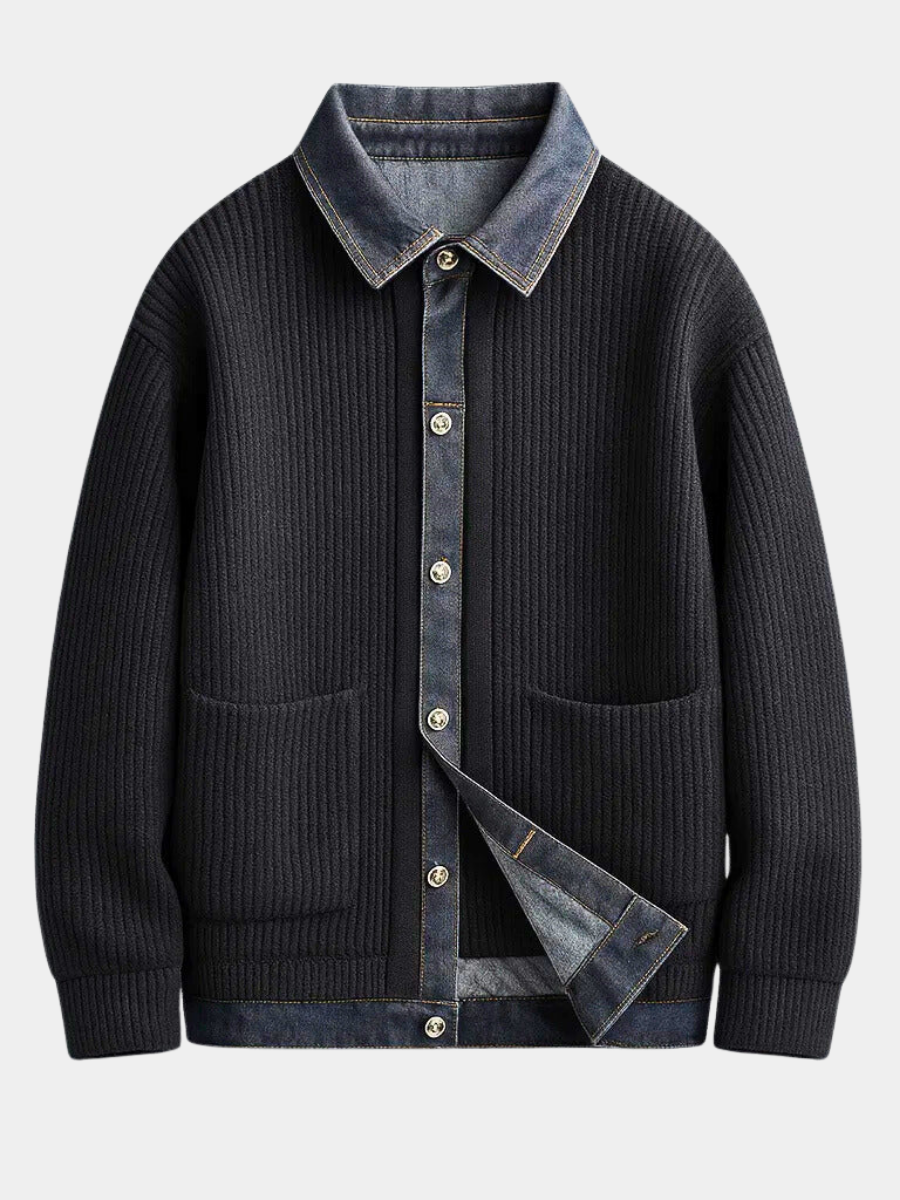 Veste en maille col denim boutonnée