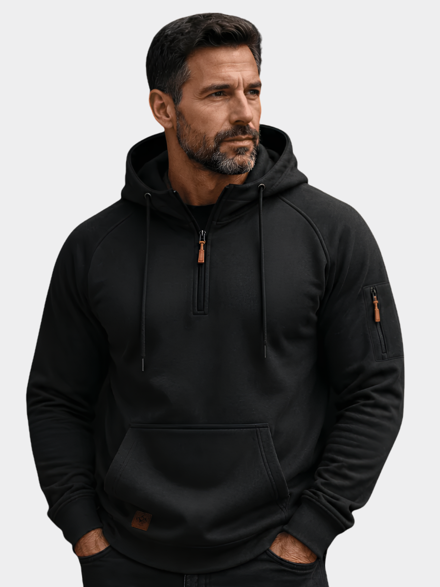 Sweat à capuche demi-zip poche kangourou
