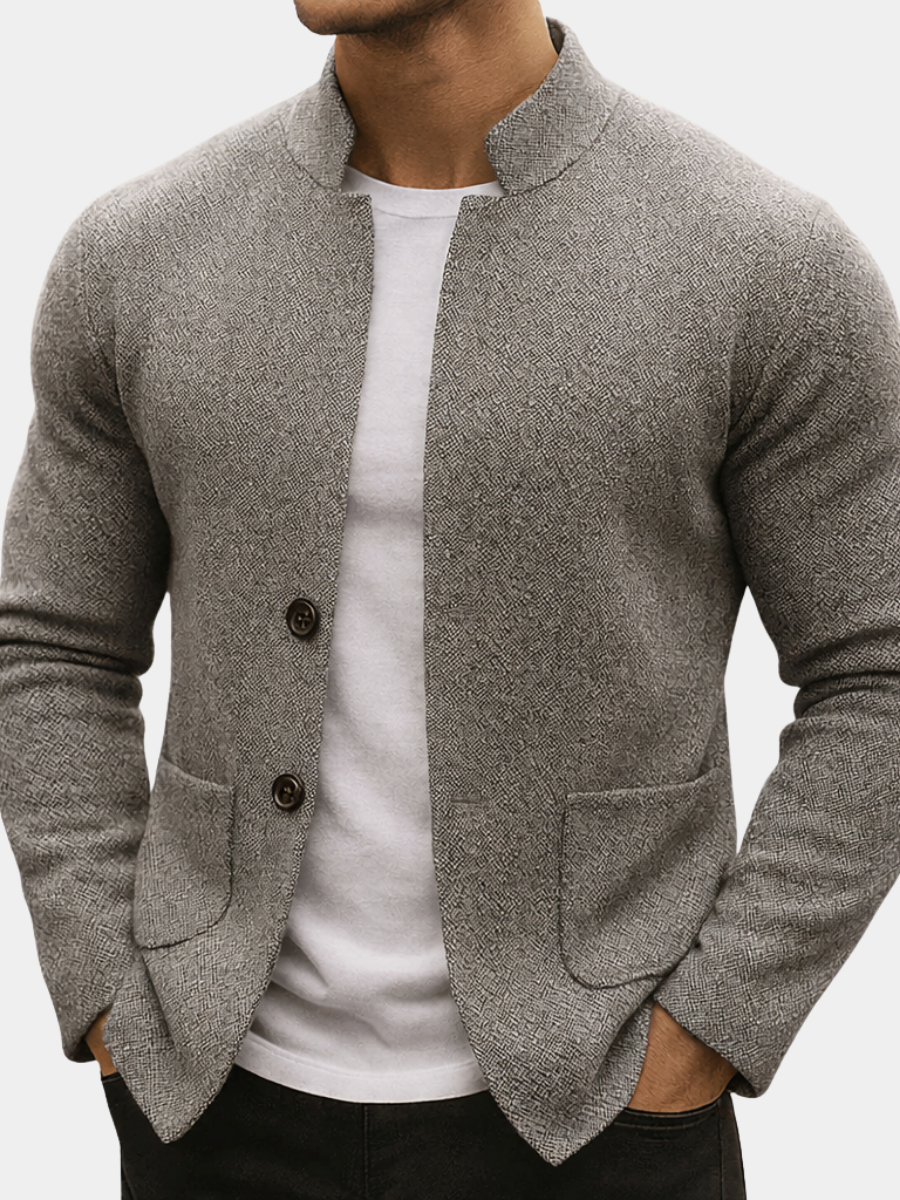 Gilet en maille col mandarin poches plaquées