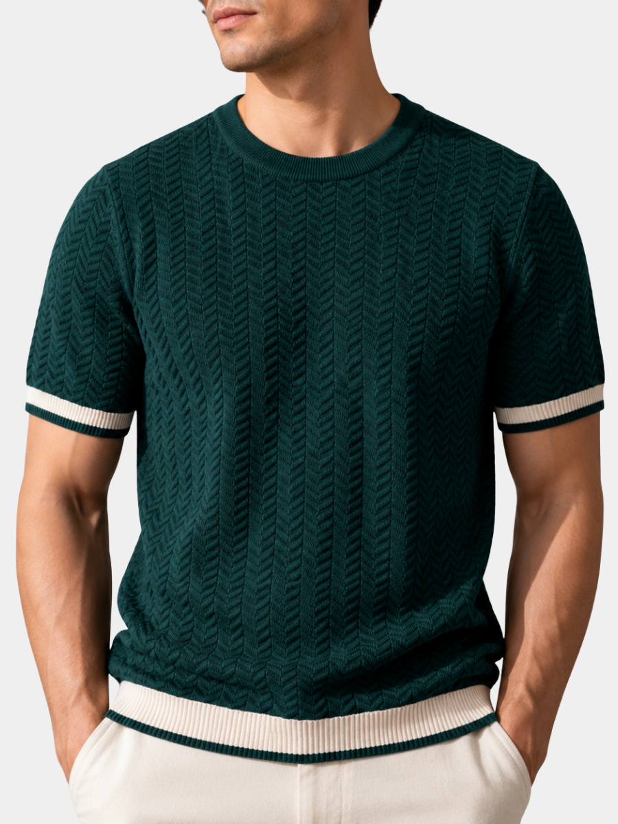 T-shirt en maille texturée bords contrastés