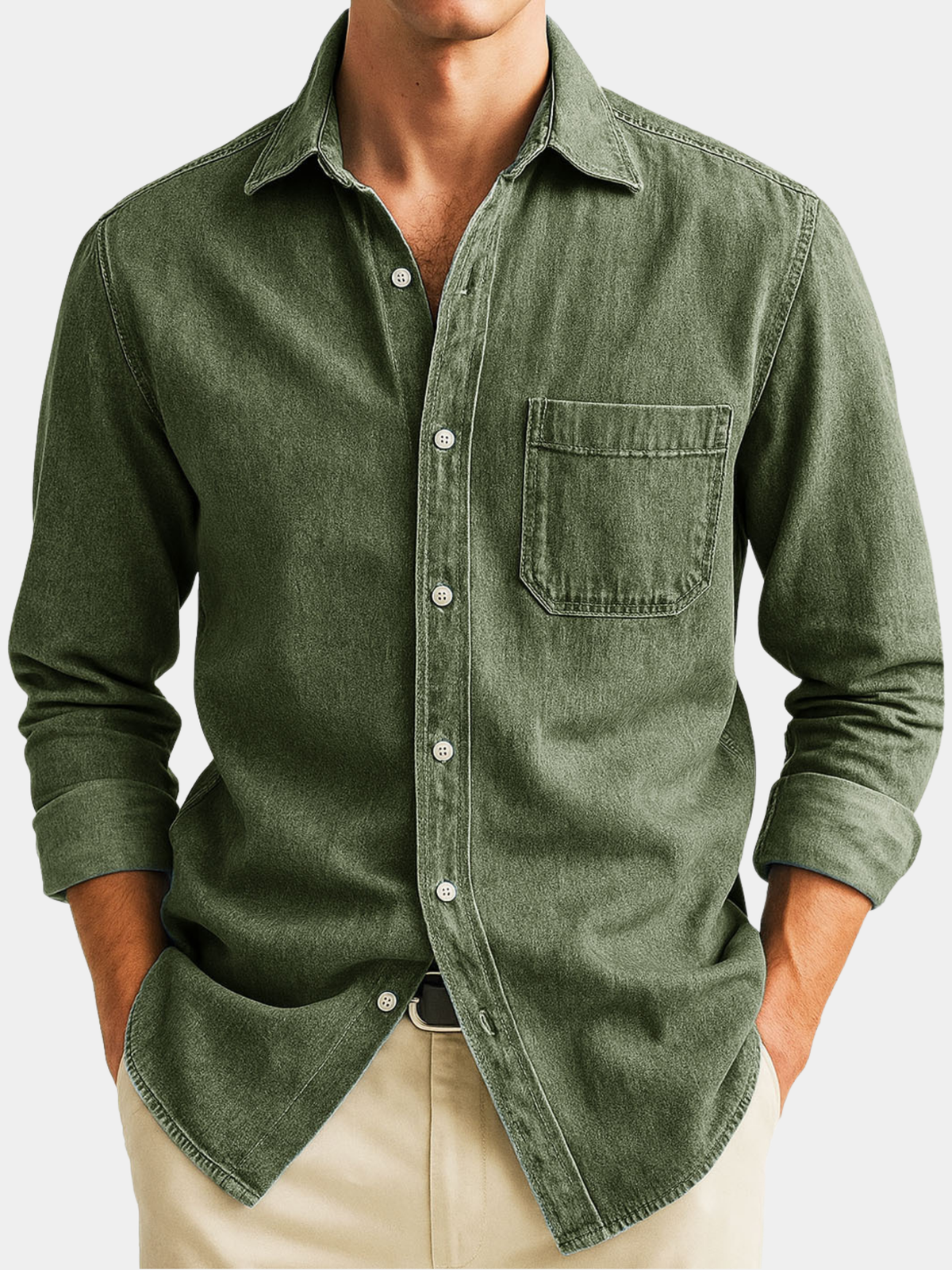 Chemise unie manches longues à poches