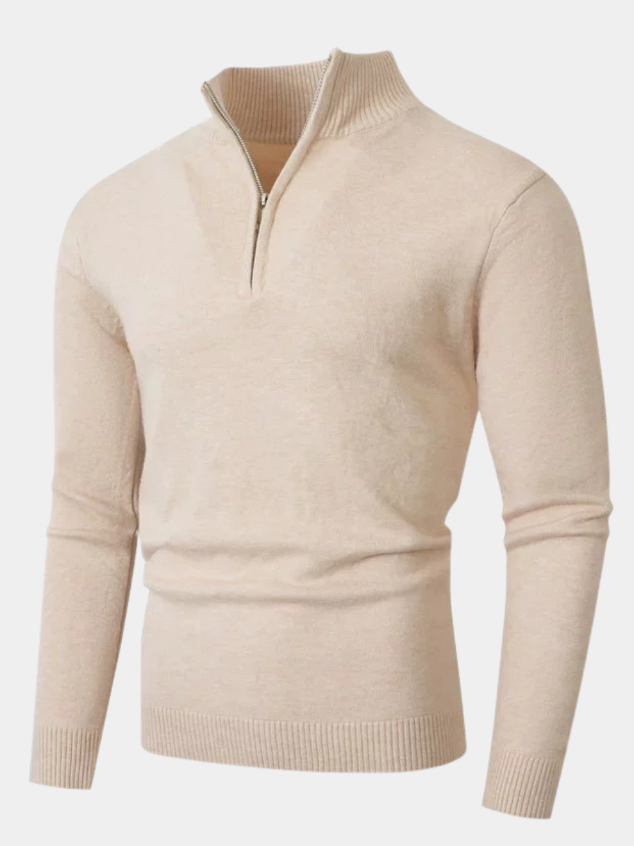 Pull col montant demi-zip uni
