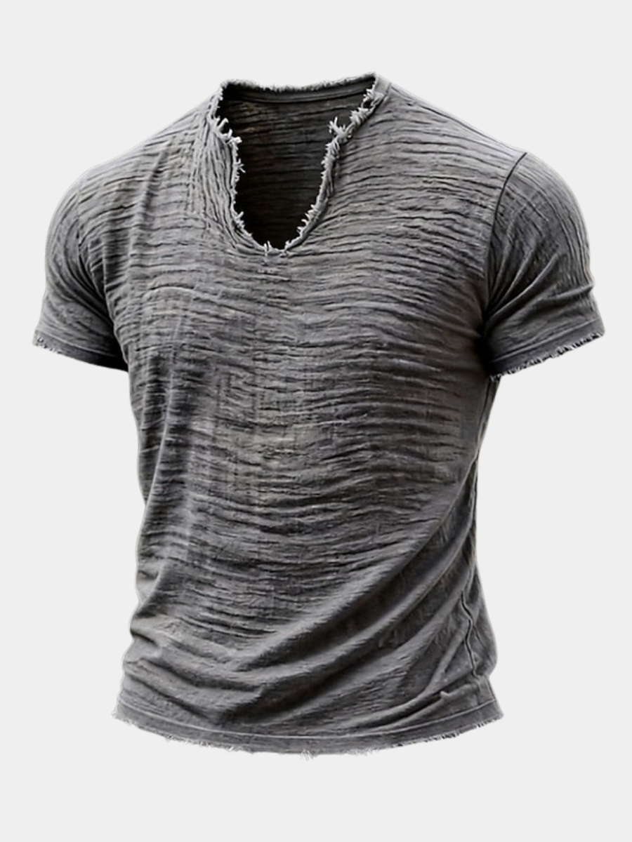 T-shirt col V texturé esprit vintage