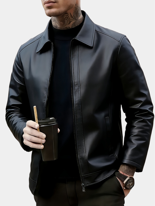 Blouson effet cuir col rond zippé