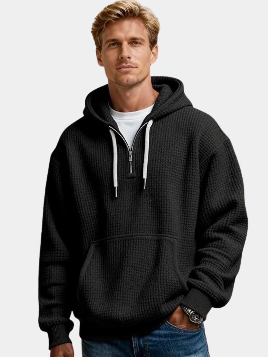 Sweat à capuche gaufré quart-zip