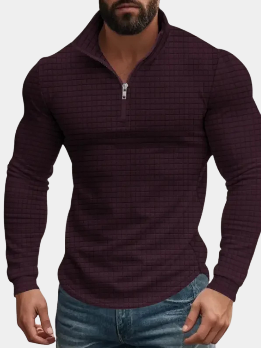 Sweat demi-zip à petits carreaux