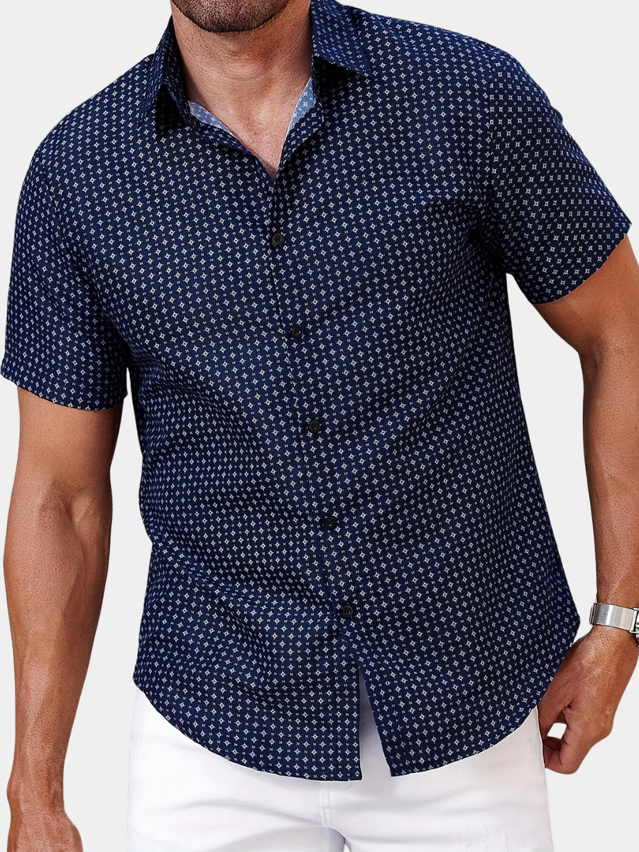 Chemise bleue à motif géométrique manches courtes