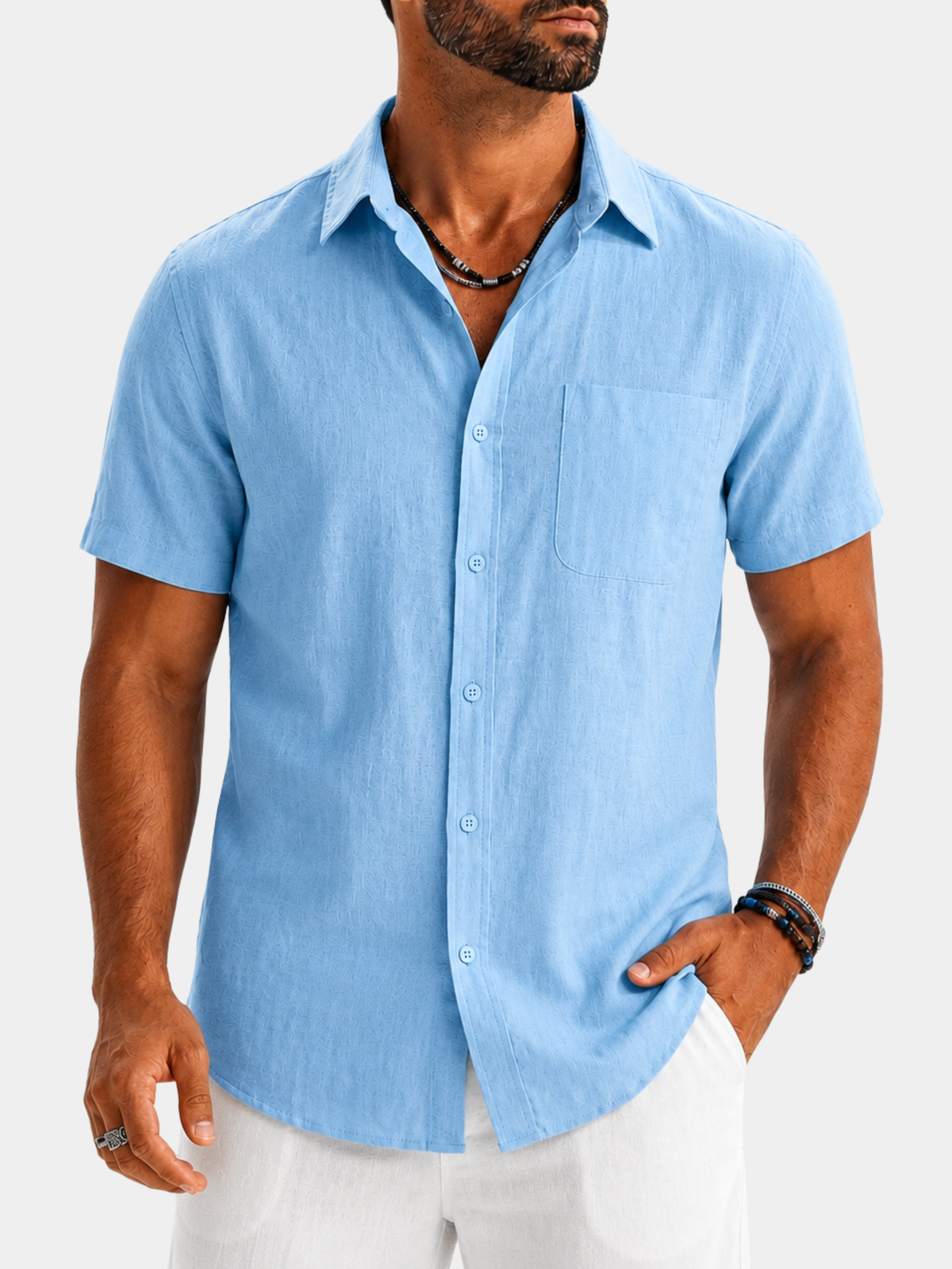 Chemise décontractée aspect lin boutonnée