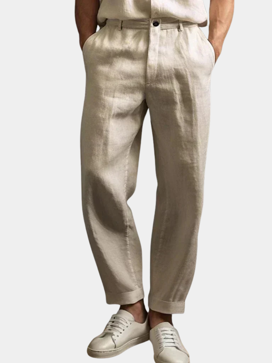 Pantalon d'été aspect lin à cordon