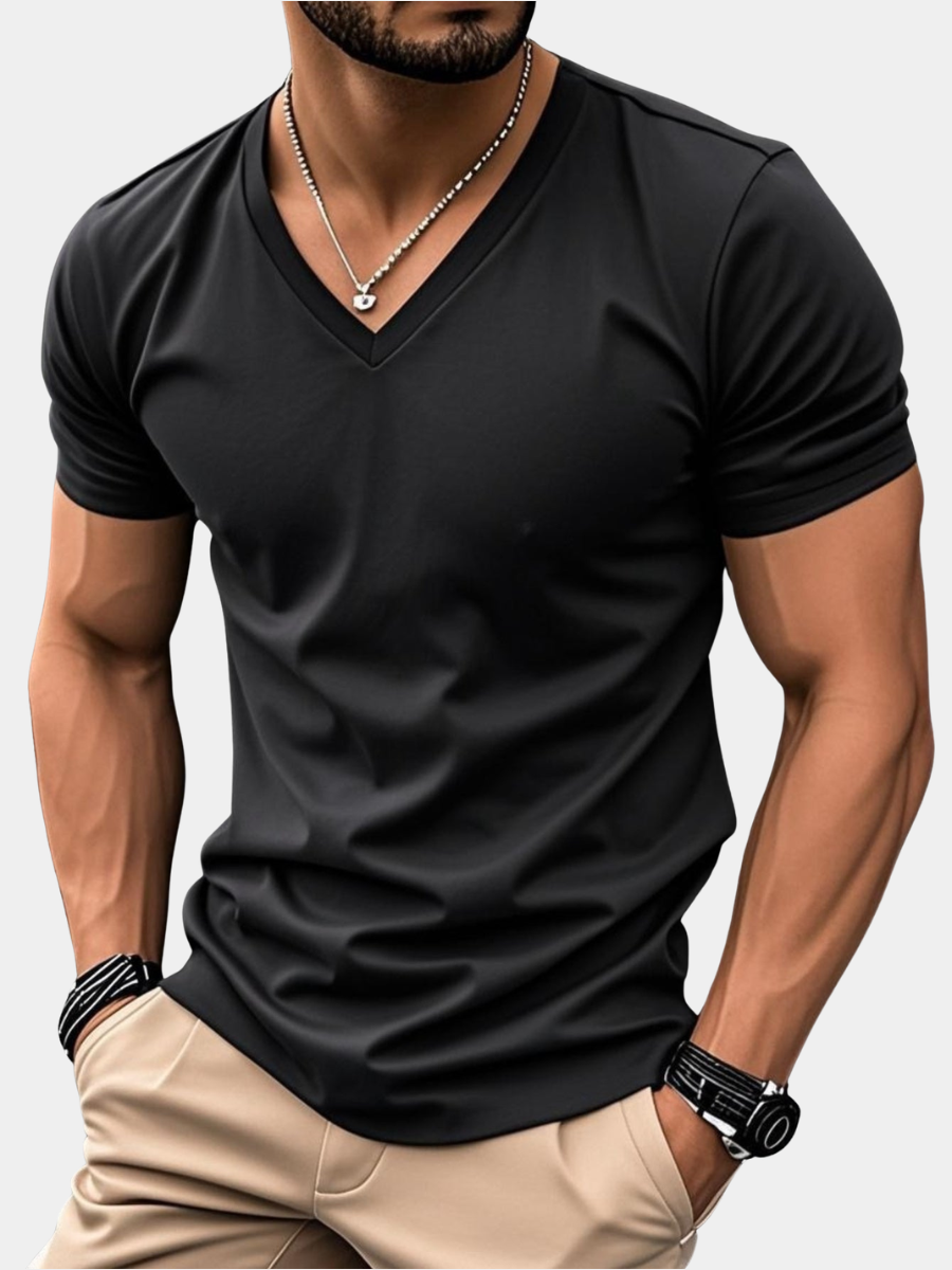 T-shirt col V soigné tissu agréable allure sobre homme – Gièvres