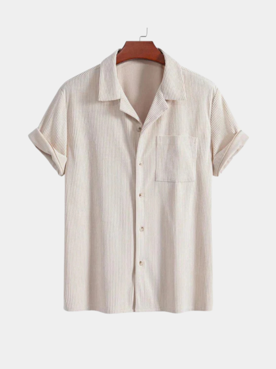Chemise col cubain texture côtelée