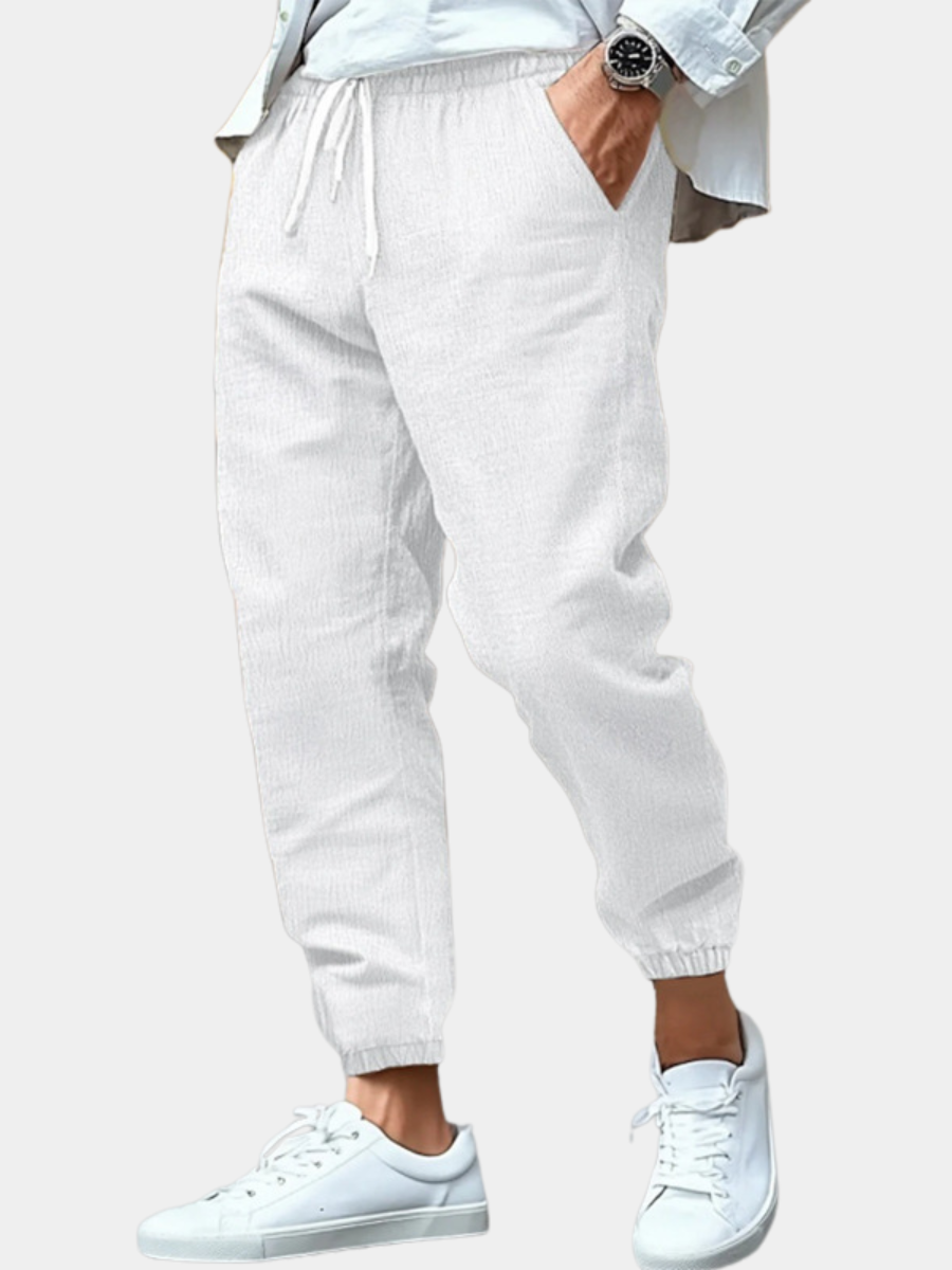 Pantalon aspect lin à cordon