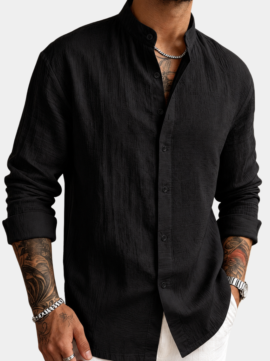 Chemise col henley aspect lin