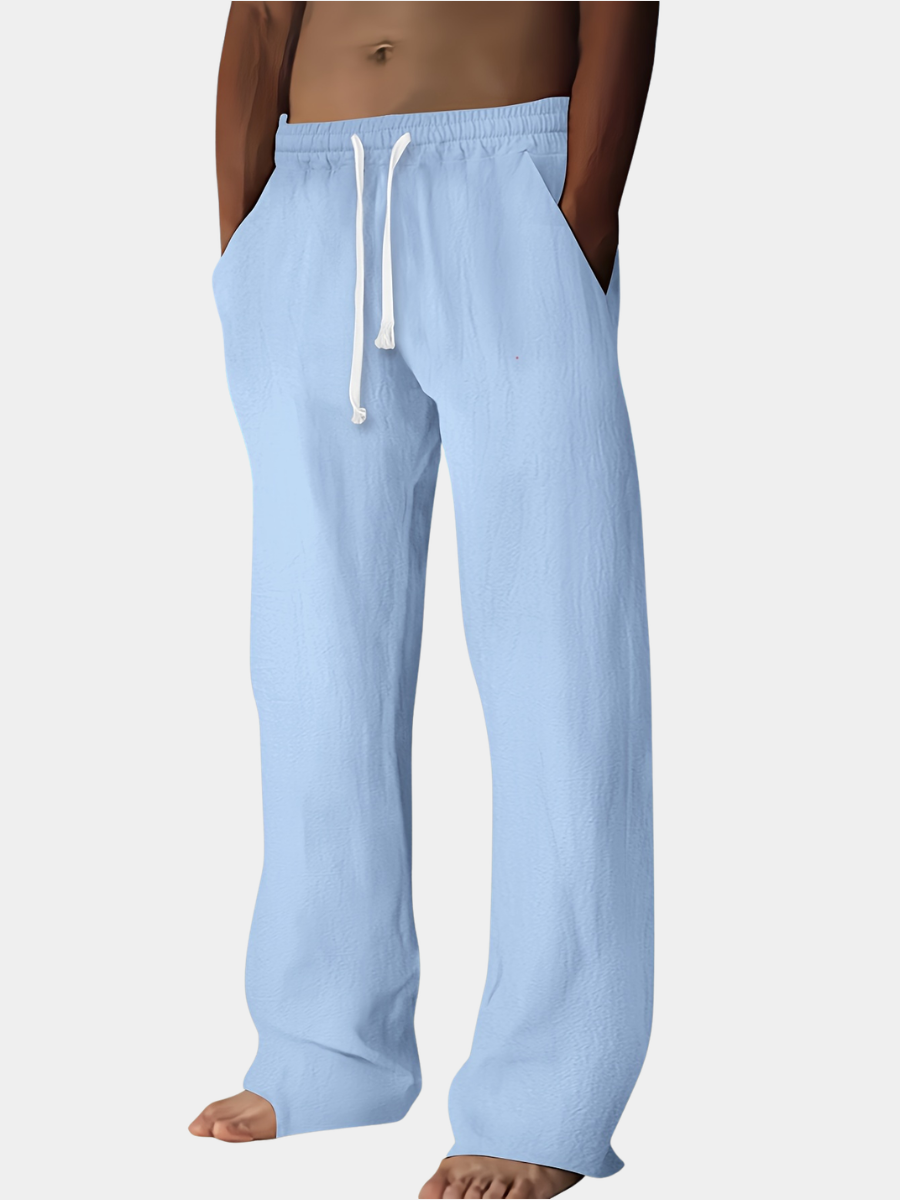 Pantalon droit aspect lin à cordon